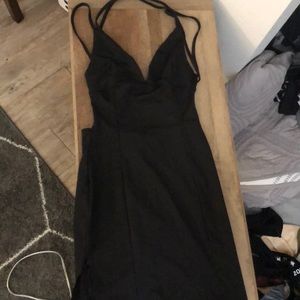 Black strappy open back mini dress